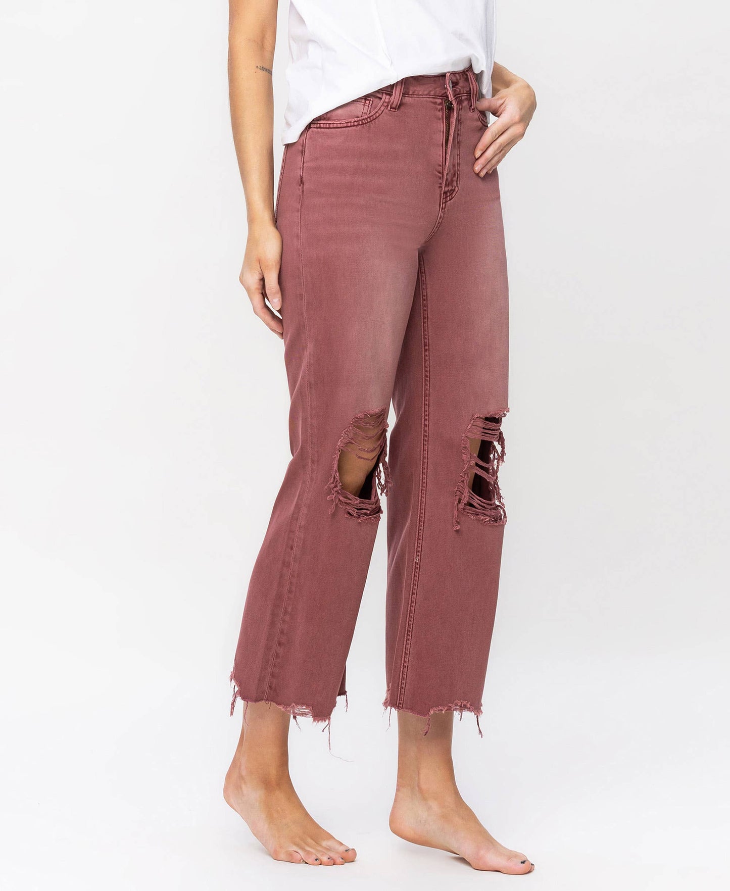 High Rise Russet Brown Cropped Jeans