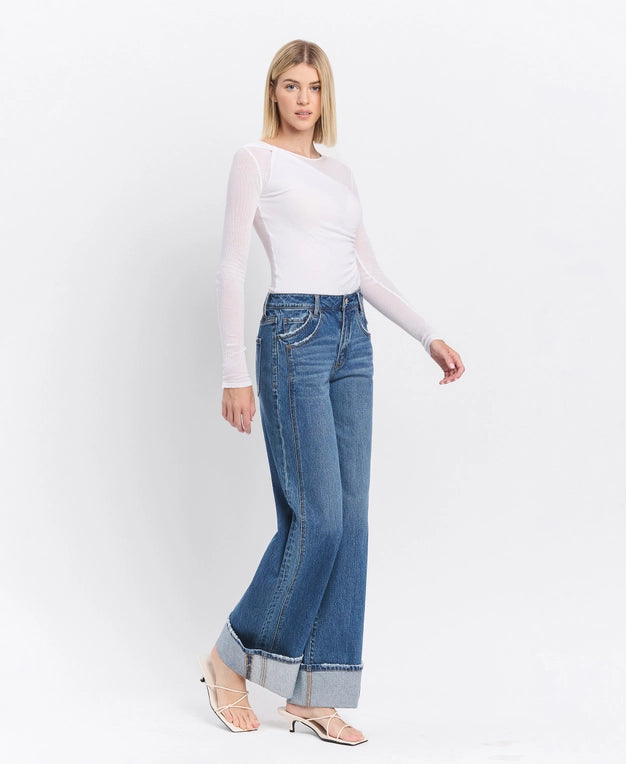Double Seam Cuffed Jeans (Dark)