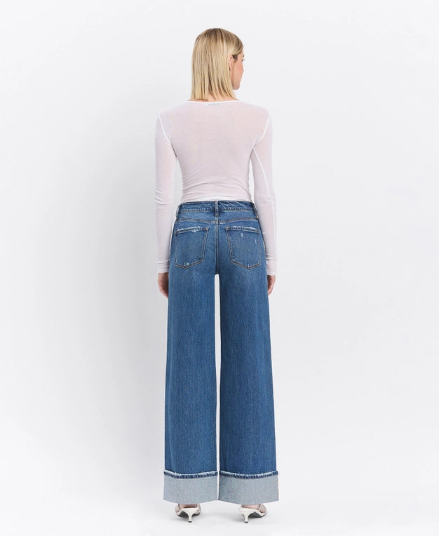 Double Seam Cuffed Jeans (Dark)
