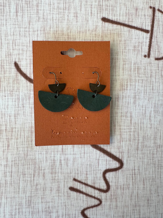 Green leather half circle earrings