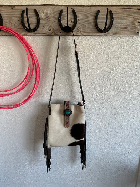 Cowhide and Belt Strap Purse