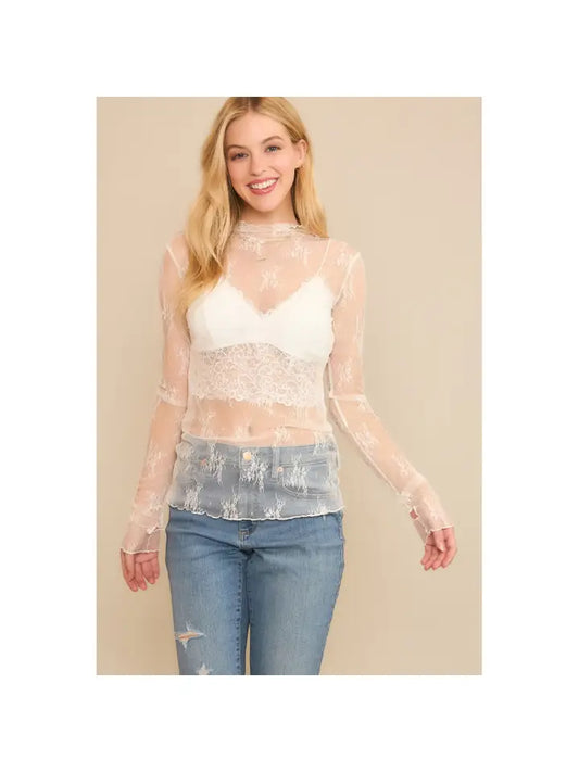 White Floral Lace Layering Shirt