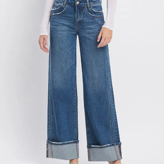 Double Seam Cuffed Jeans (Dark)