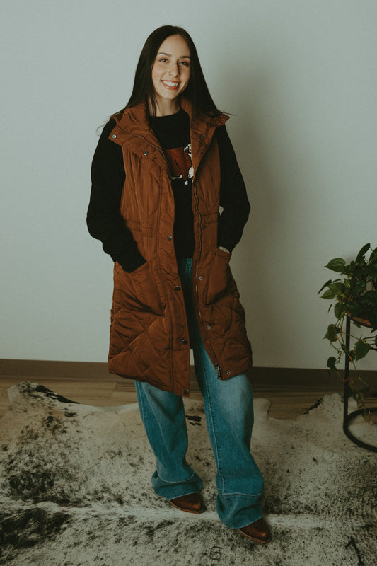 Brown Long Puffer Vest