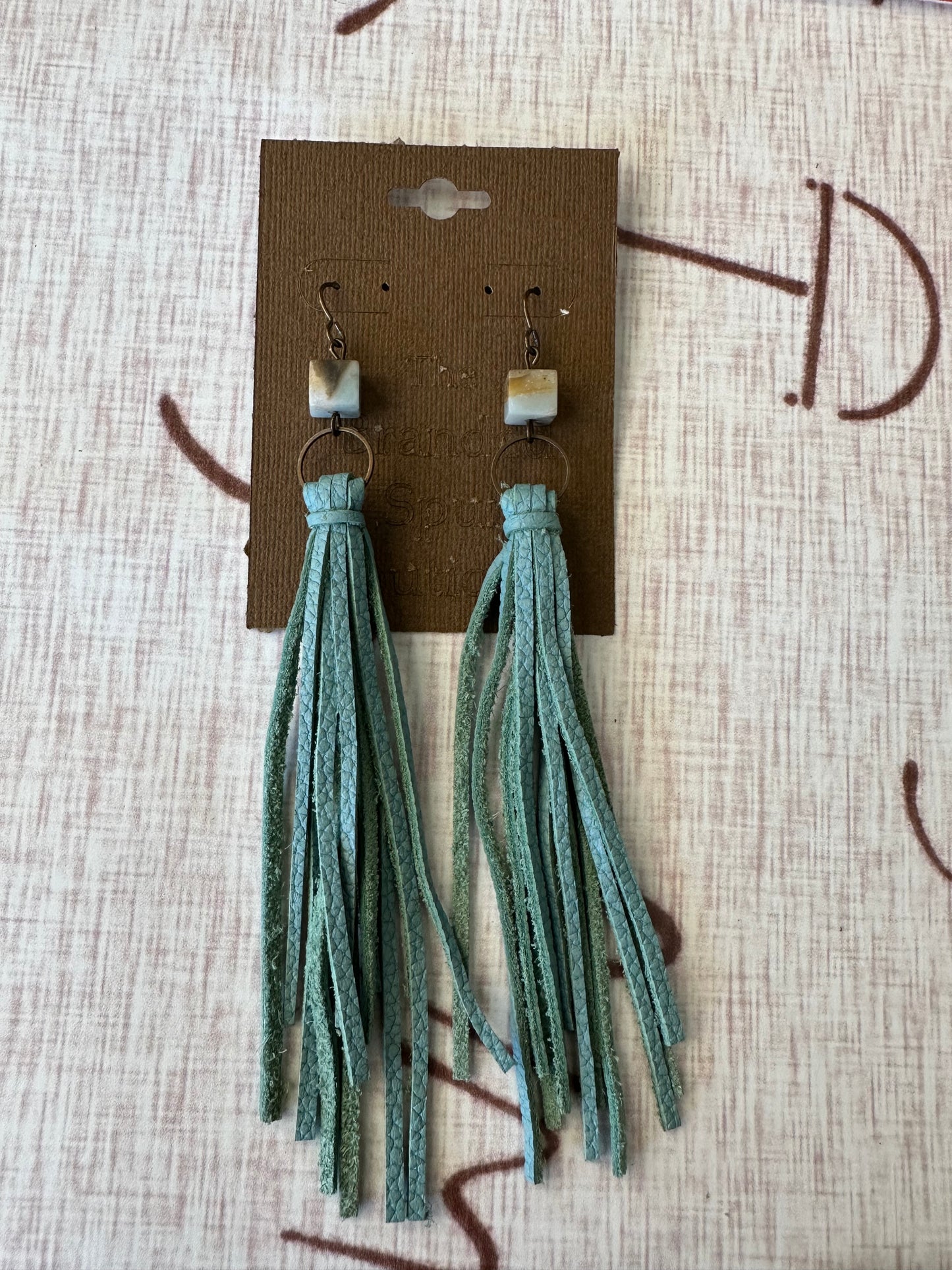 Light teal earrings w/brown&blue stone