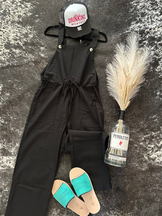 Black Cropped Overalls