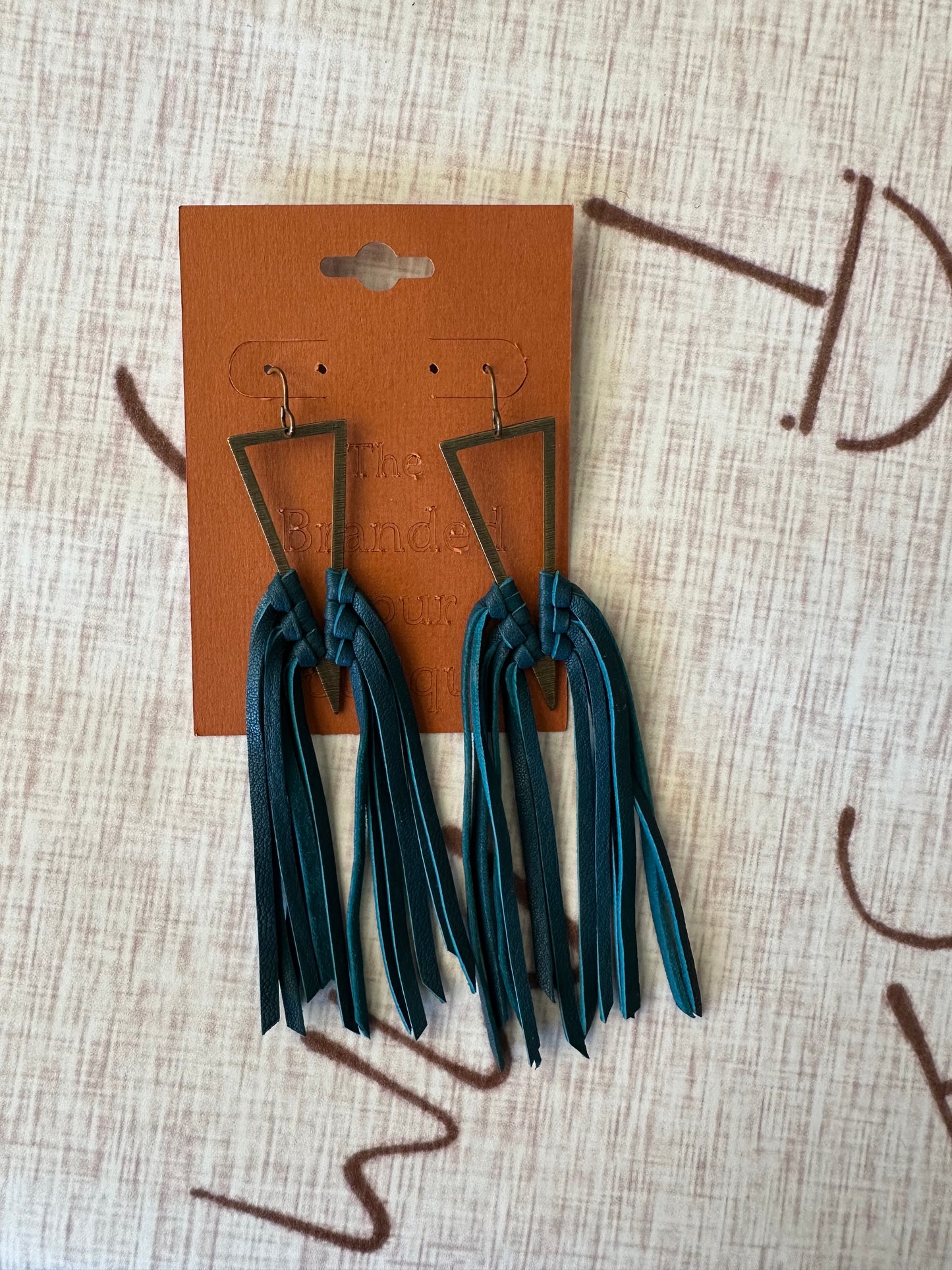 Dark teal fringe earrings