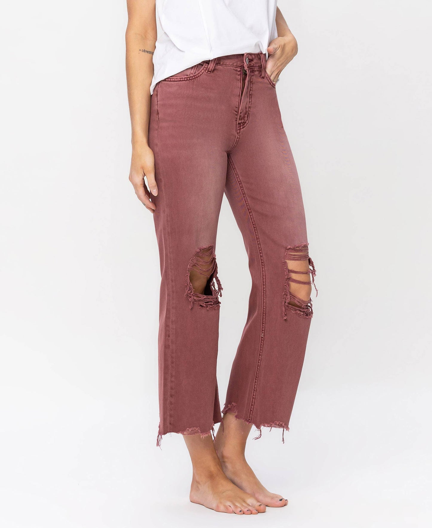 High Rise Russet Brown Cropped Jeans