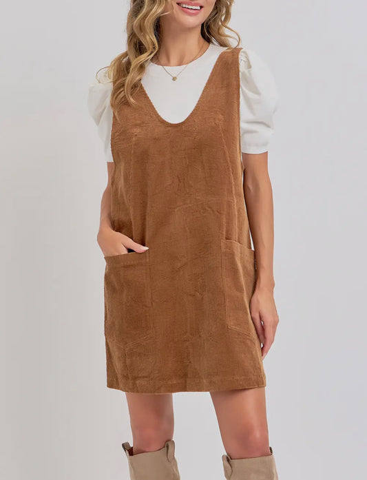 Camel Overall Corduroy Dress