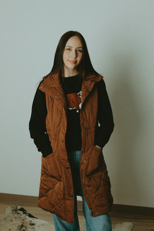 Brown Long Puffer Vest