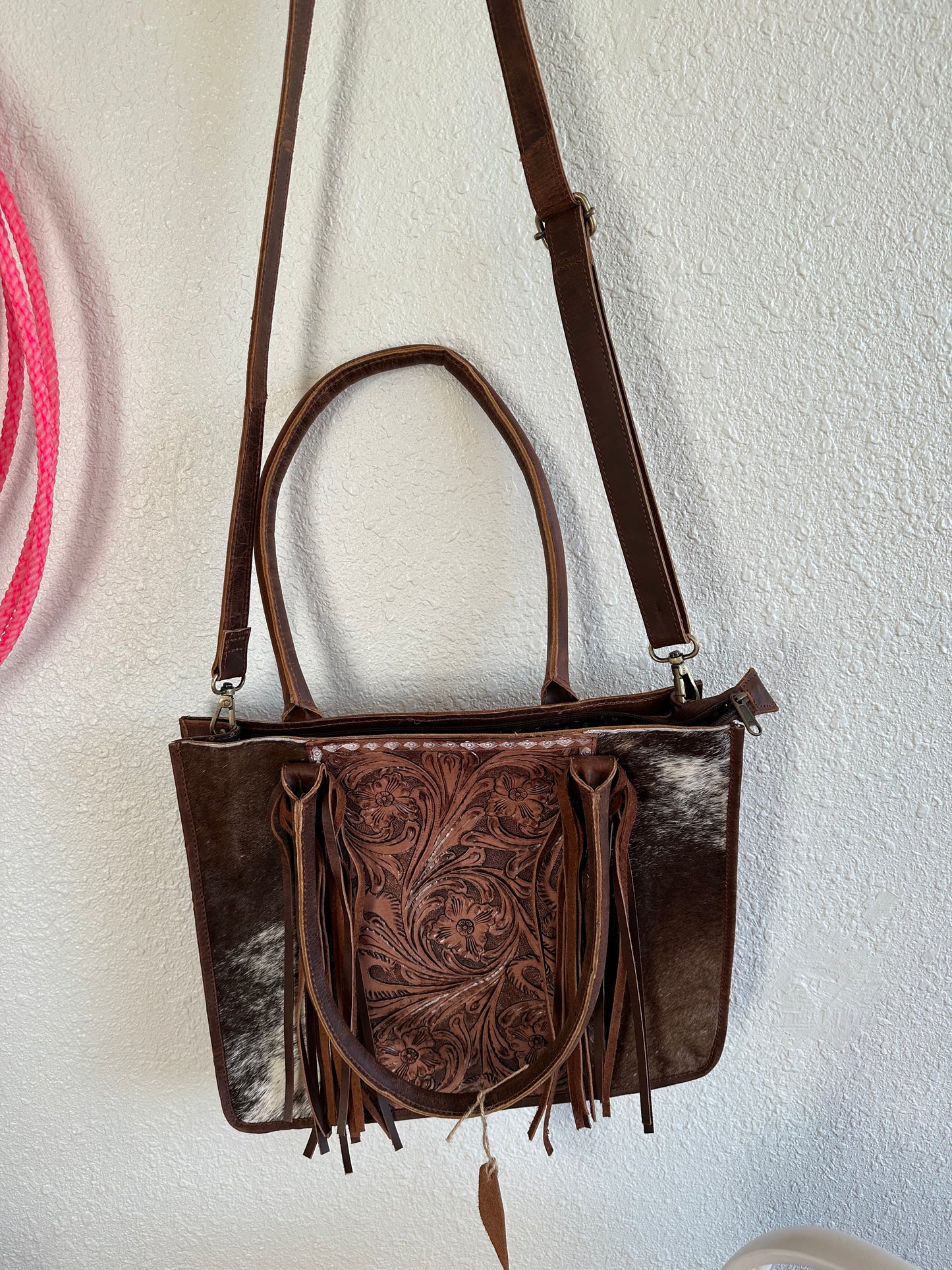 Cowhide and Fringe Tote Purse