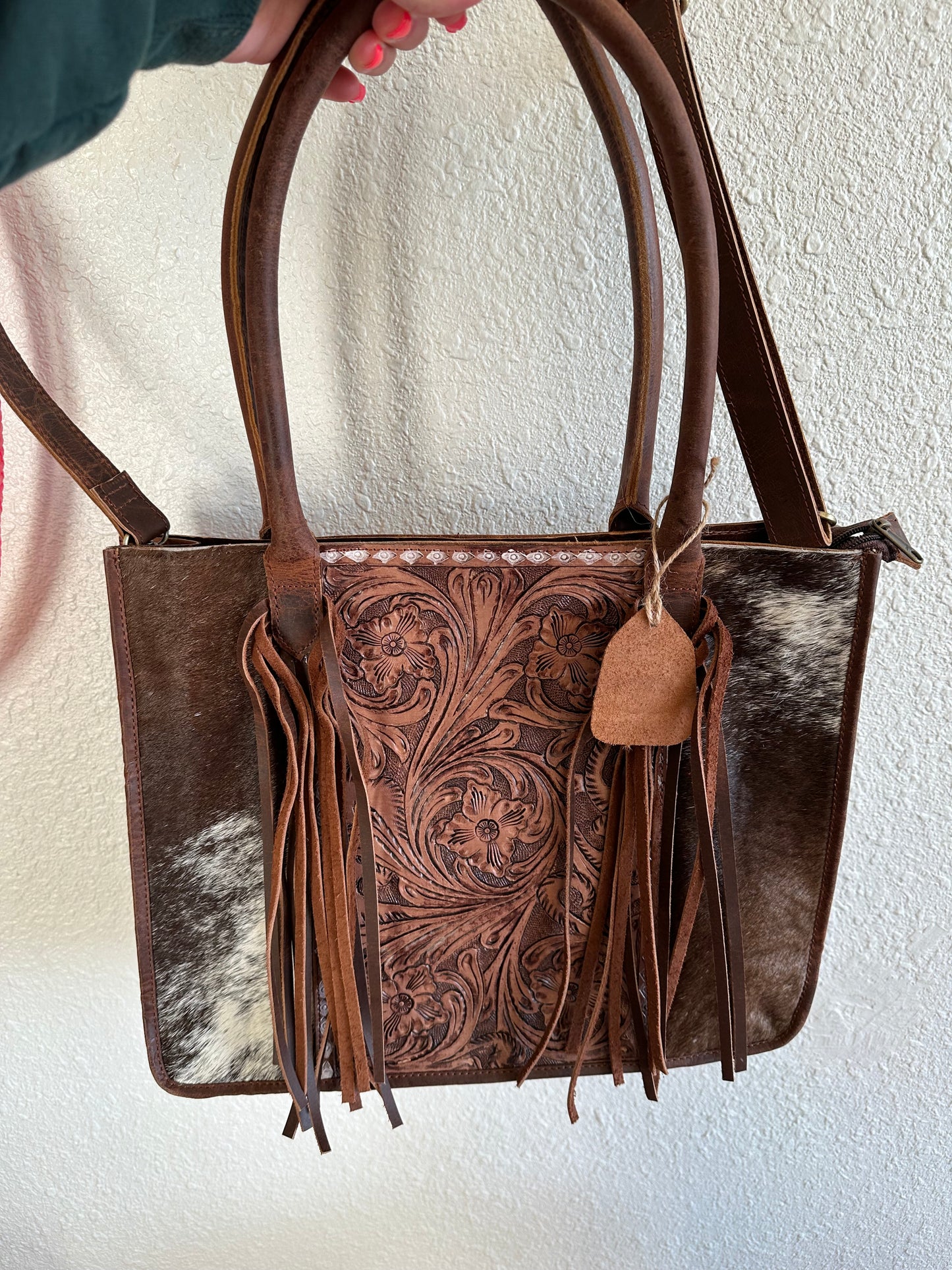 Cowhide and Fringe Tote Purse