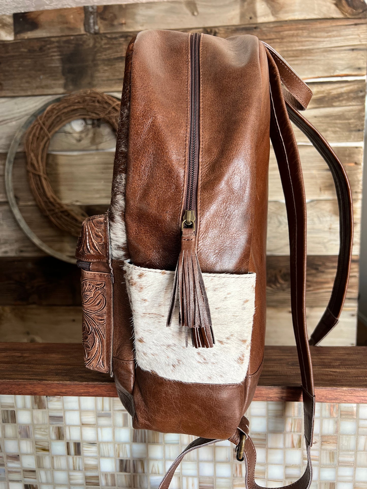 Cowhide and Leather Backpack