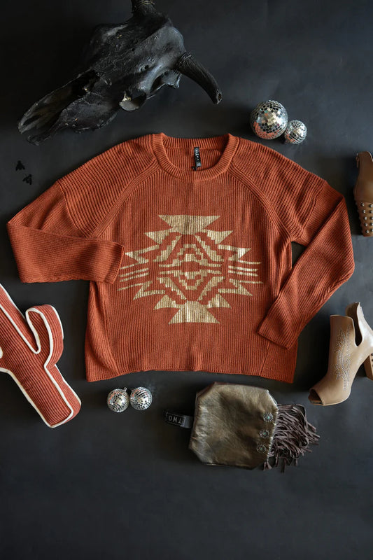 Rust Tinsel Taos Sweater