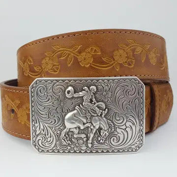 Tan Floral Belt & Buckle