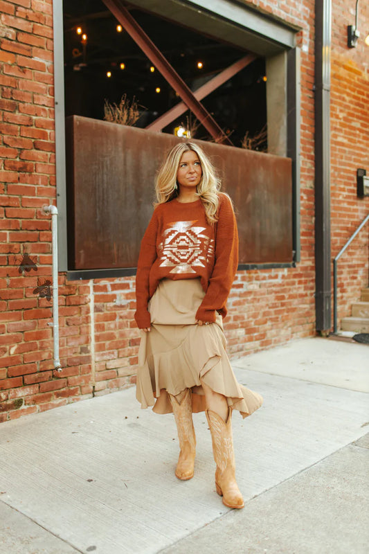 Rust Tinsel Taos Sweater