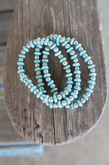 Turquoise & Silver Stretch Bracelet x3