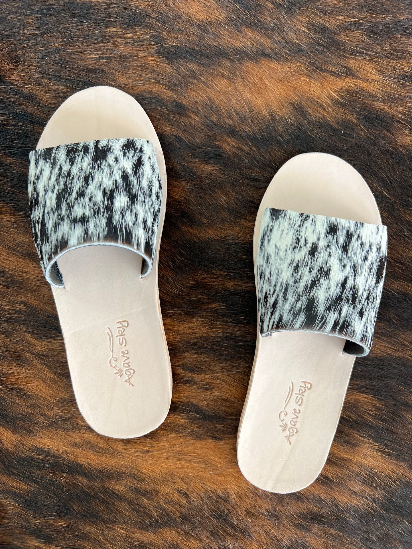 Salt & Pepper Cowhide Sandals