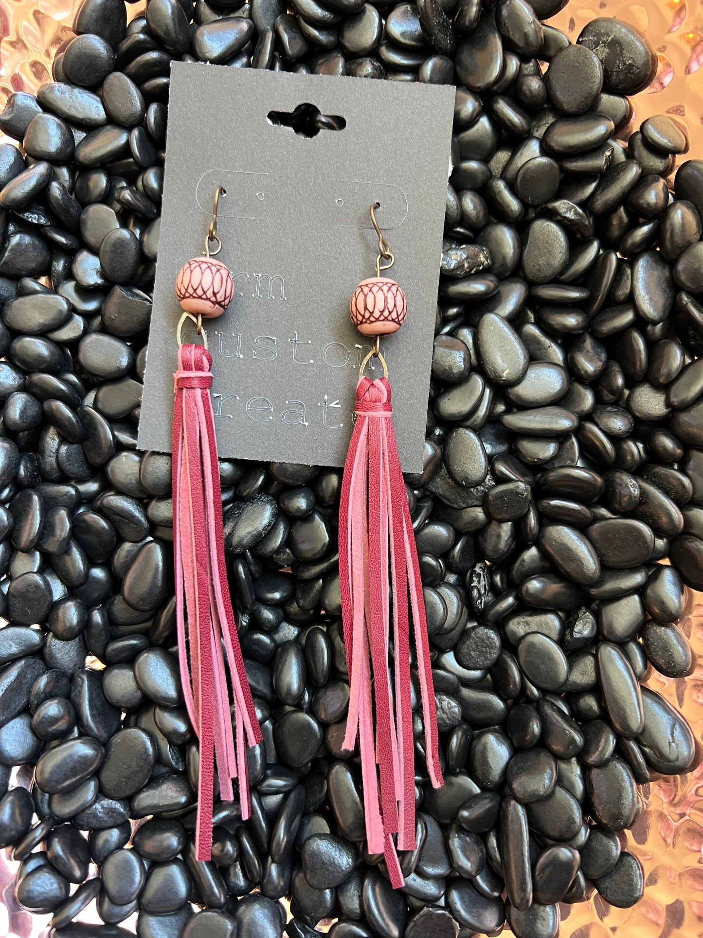 Pink Buckskin Fringe Earrings