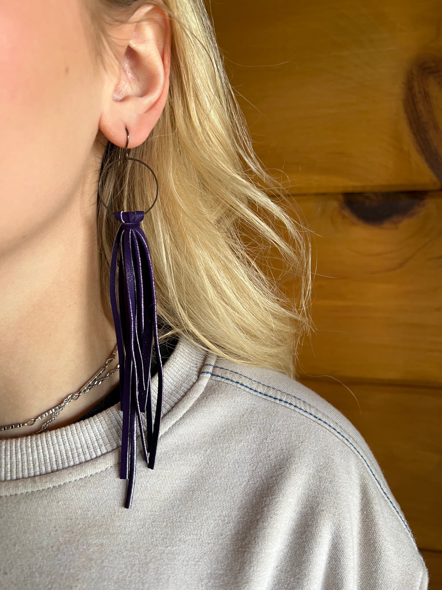 Purple Buckskin Fringe Earrings