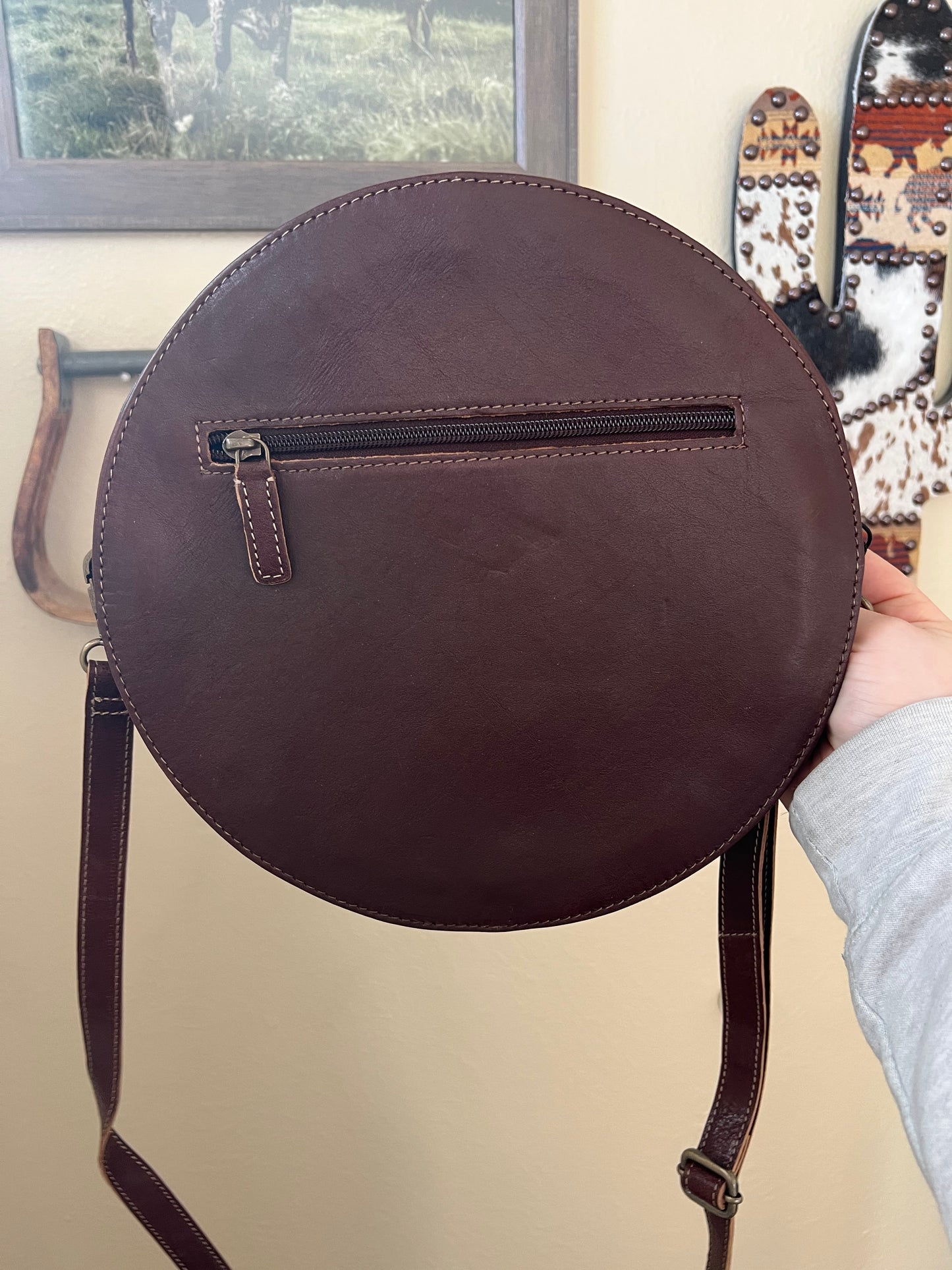 Black Cowhide and Tooled Leather Canteen Purse