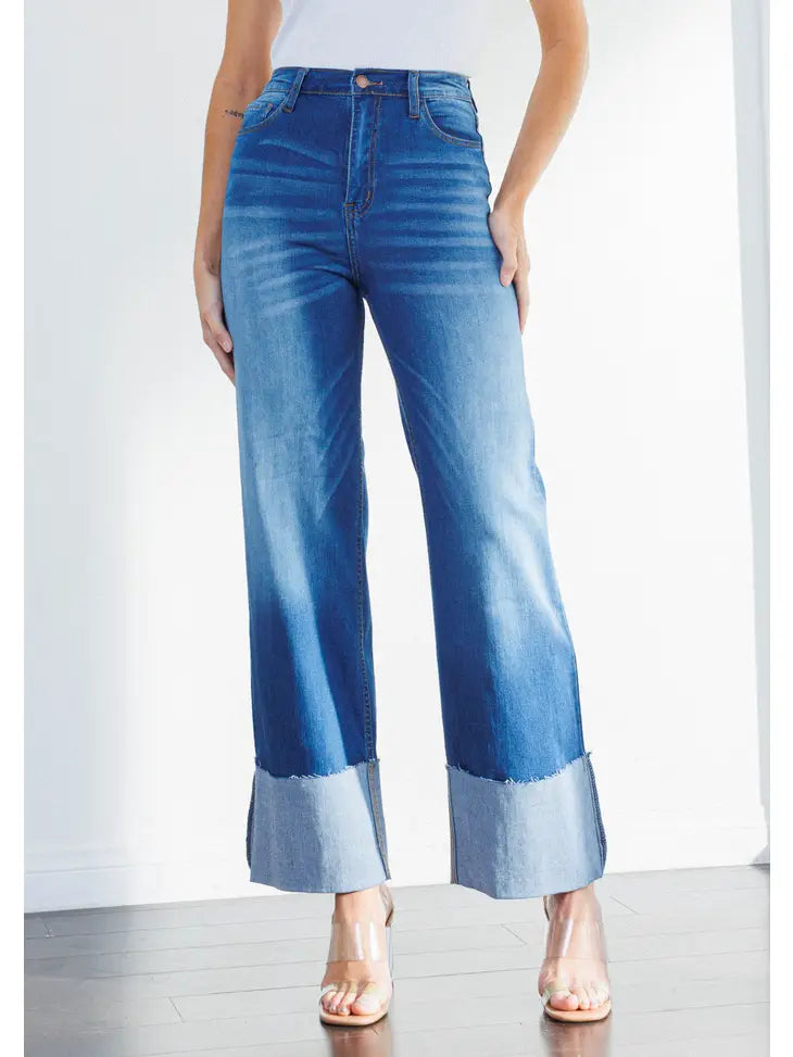 Wide Leg Cuffed Jeans