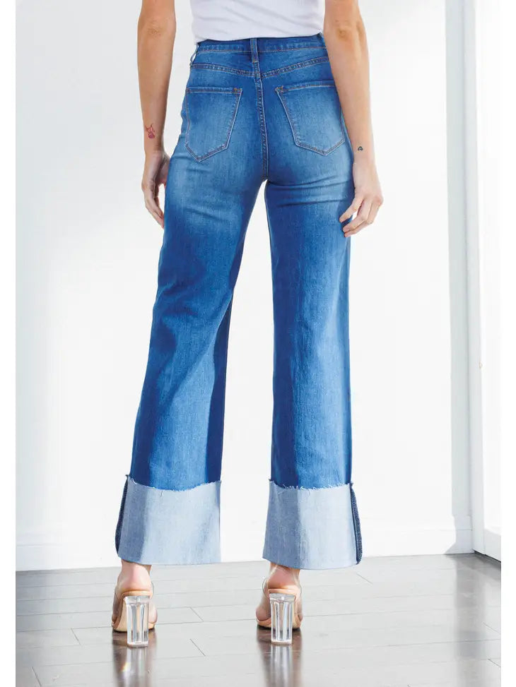 Wide Leg Cuffed Jeans